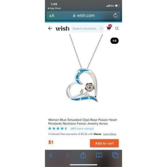 Blue OPAL ON SILVER HEART ROSE NECKLACE - Picture 3 of 6